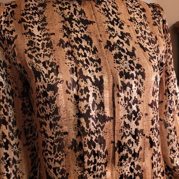 VNTG 80s NICOLA Metallic Leopard Liquid Blouse Sz 6 Mock Neck Sheer Party Top - Picture 4 of 10